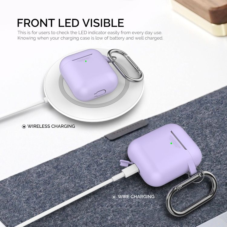 AhaStyle PT06-3_LR Premium Portable Keychain Silicone Case with Metal Carabiner, Anti-Scratch and Drop Shock Protection Cover Compatible for Airpods - Lavender Purple