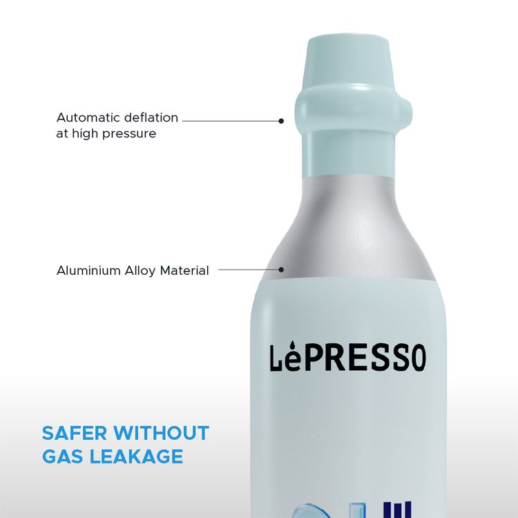  Lepresso Sparkling Water Maker and 4+1 x  CO2 Capsules Bundle, 1L Sparkling Water Maker Capacity, Adjustable Fizz Pressure, Efficient Carbonation, 0.6L Capsule Capacity, Carbonates up to 500 Cups of Beverages, Safe & Without Gas Leakage - Black / Silver