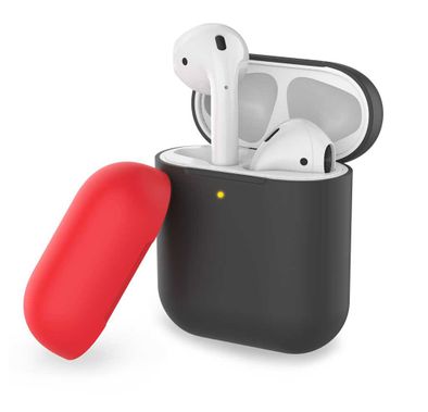 AhaStyle Two Toned Silicone Case Compatible for AirPods 1/2, Scratch Resistant, Shock Absorption, Drop Protection, & Dustproof Protective Silicone Cover - Black / Red