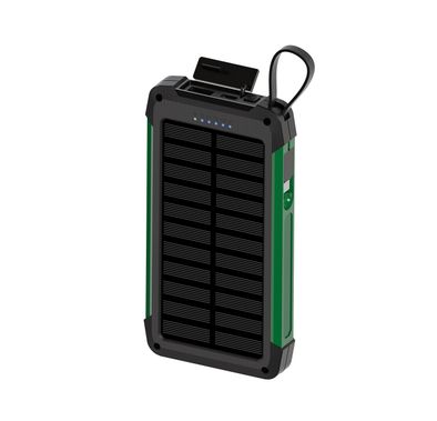 Green Lion Solar Trex 10000mAh Power Bank with 20W Fast Charging, ]IP65 Dust & Water Resistant, Built-in Type-C & Lightning Cables, Wireless Charging, Built-in Safeguards, TPU + Silicone + PU Material - Black