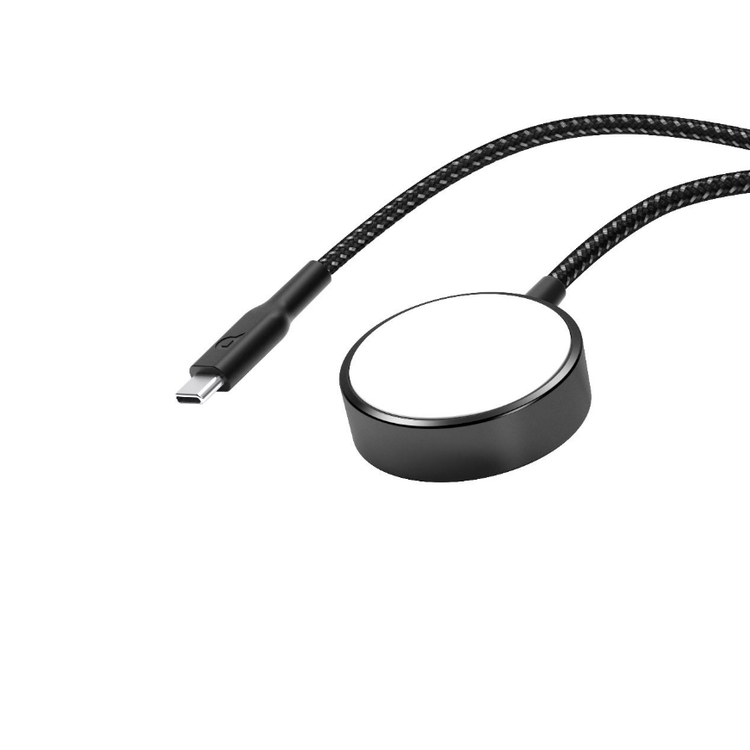 Powerology Braided Type-C Watch Charger for All Apple Watch Series with Magnetic Charging Pad, Tangle Free, Durable Braided Cable, MFi Certified, 1.2m Cable Length - Black