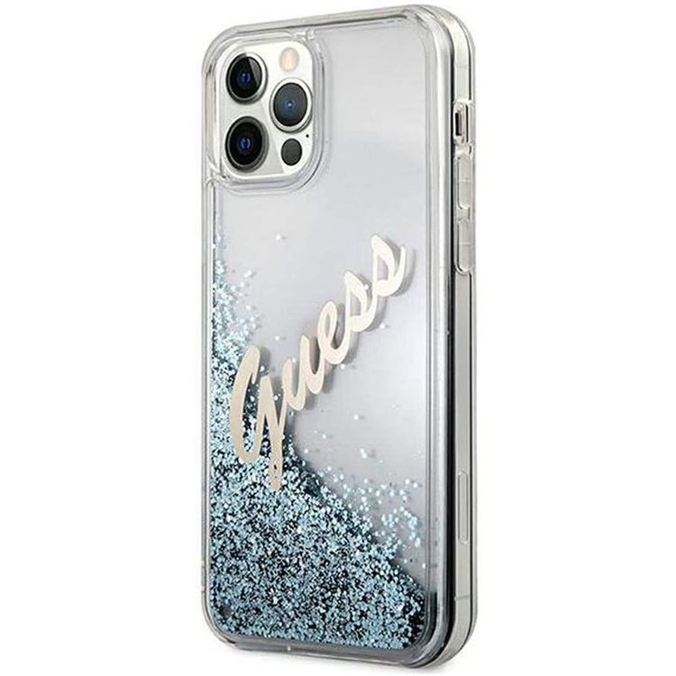 Guess Liquid Glitter Script Hard Case for iPhone 12 / 12 Pro ( 6.1" ) - Blue
