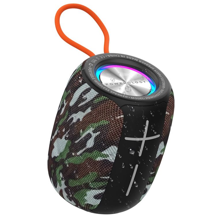 Powerology Ghost Speaker, 5h Playtime, Bluetooth 5.0, 1500mAh Battery Capacity, FM Function, IPX5 Water Resistant, Enhanced Bass - Camouflage