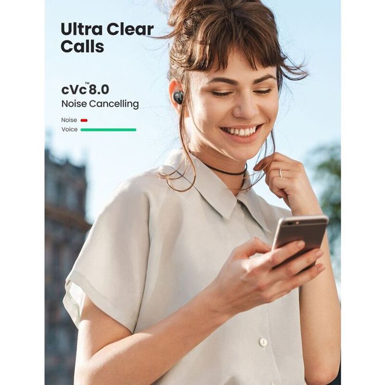 UGreen Hitune T1 True Wireless Earbuds, Twin & Mono Mode, Touch Control, HiFi Sound, 10 m Bluetooth Range, 1.5 Hours Battery Charging Time, Sound Isolation - Black