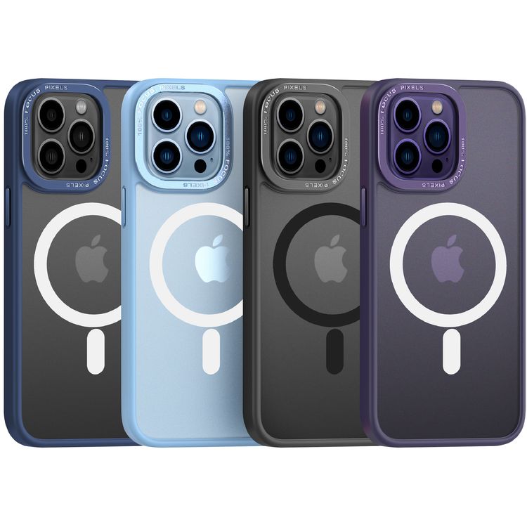 Comma Joy Elegant Metal Magnet Anti-Shock Case for iPhone 14 Pro - Blue