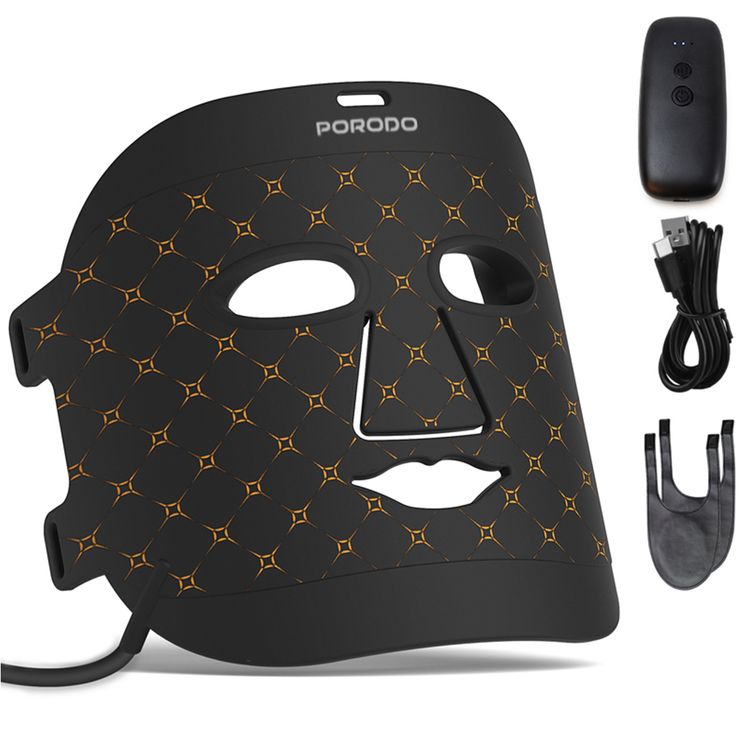 Porodo Lifestyle Red Light Therapy Face Mask with Portable Battery Connection, Type-C Charging Cable, 1000mAh Battery Capacity, 7-Color Light Therapy - Black