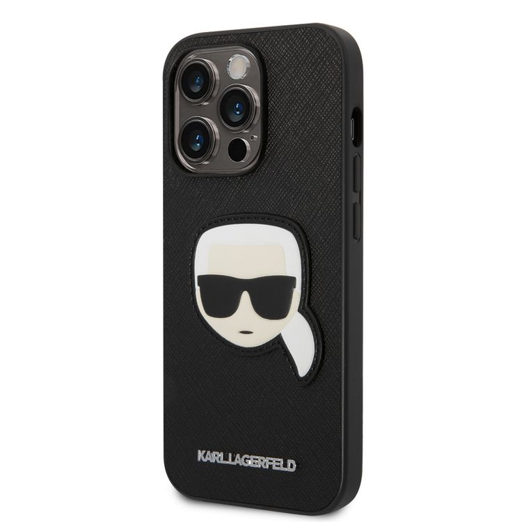 Karl Lagerfeld PU Saffiano Case with Karl Head Patch Ultra-Thin iPhone 14 Pro Compatibility - Black