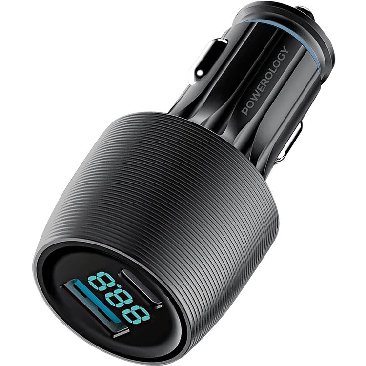 Powerology Velox 83W Dual-Port Car Charger with Ultra-Fast Charging, 83W Total Output, Powerful Laptop Charging, Multi-Protection Safety System - Black