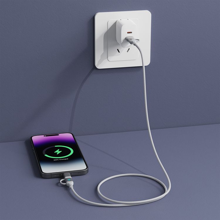 Porodo 4-in-1 High-Speed Charging Cable with Braided Material, 1m Cable Length, 240W Power Delivery, Aluminum Alloy Material, Tangle-Free Design, 480Mbps Data Transfer Speed - Silver