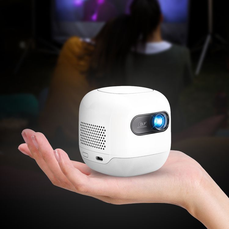 Powerology Mini Beam Portable Projector with Up to 200 Inches Screen Size, 1280 x 720 pixels Native Resolution, 8700mAh Battery Capacity, Up to 3 Hours Working Time, 100 ANSI Lumens Brightness, 2GB RAM, 32GB ROM Storage, Bluetooth Version 5.4, Dual Band Wi-Fi, 2 Built-in Speakers - White