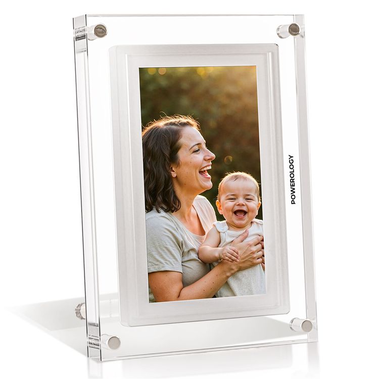 Powerology Digital Photo Display with 7" IPS Smart Frame, 1024×600 pixels Resolution, Smart Photo Centering, 32GB Built-in Storage, Android 6.0 OS, Wireless Instant Sharing - White