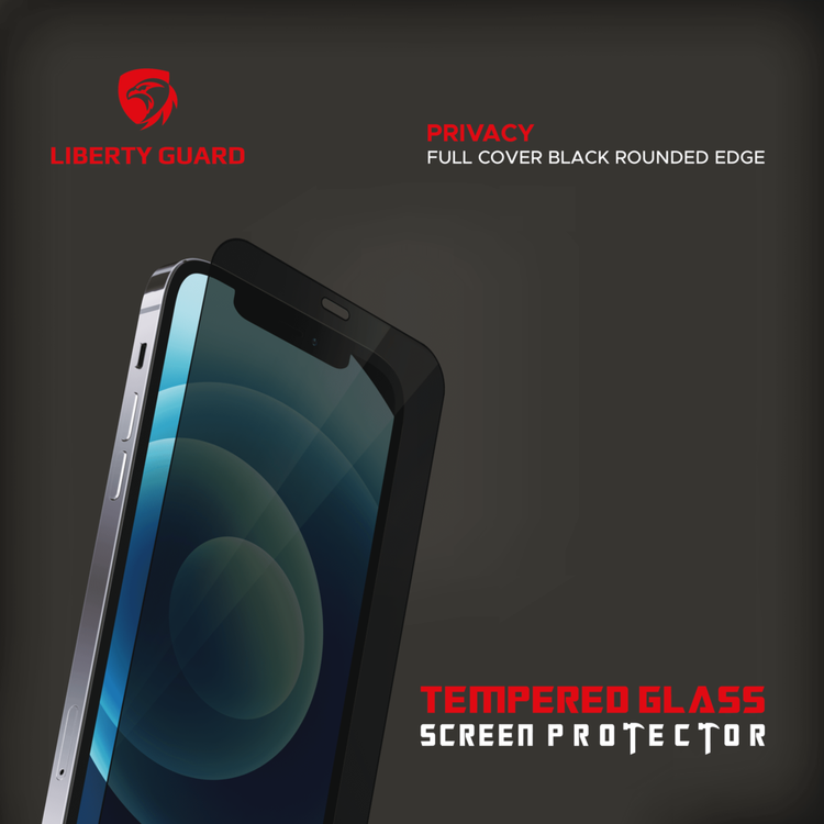 واقي شاشة Liberty Guard Privacy Full Cover بحافة مستديرة لهاتف iPhone 12/12 Pro، مضاد للصدمات ومضاد للتأثير - الخصوصية