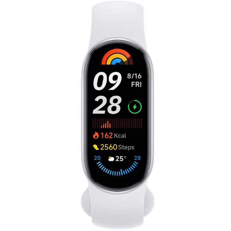سوار تتبع النشاط Xiaomi Mi Band 9، عمر البطارية 21 يومًا، شحن لمدة ساعة، مقاوم للماء حتى عمق 50 مترًا، شحن مغناطيسي، متوافق مع Android وiOS - فضي جليدي