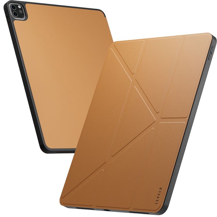 غطاء جلد هجين أنيق من Levelo لجهاز iPad Pro 13" (2024)، بوضع عمودي وأفقي، غطاء ممتص للصدمات مع حماية 360°، سهل التركيب، ودقة فتحات القص - بني