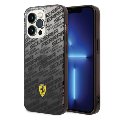 Ferrari Gradient PC/TPU Case with Allover Scuderia & Dyed Bumper iPhone 14 Pro Max Compatibility - Black
