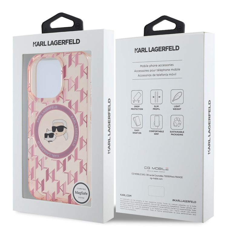 Karl Lagerfeld Magsafe IML Hard Case for iPhone 16 Pro Max with Karl & Choupette Heads, Slim Profile, Easy Snap-on, Drop Protection, Magsafe Compatible, Sustainable Packaging - Pink