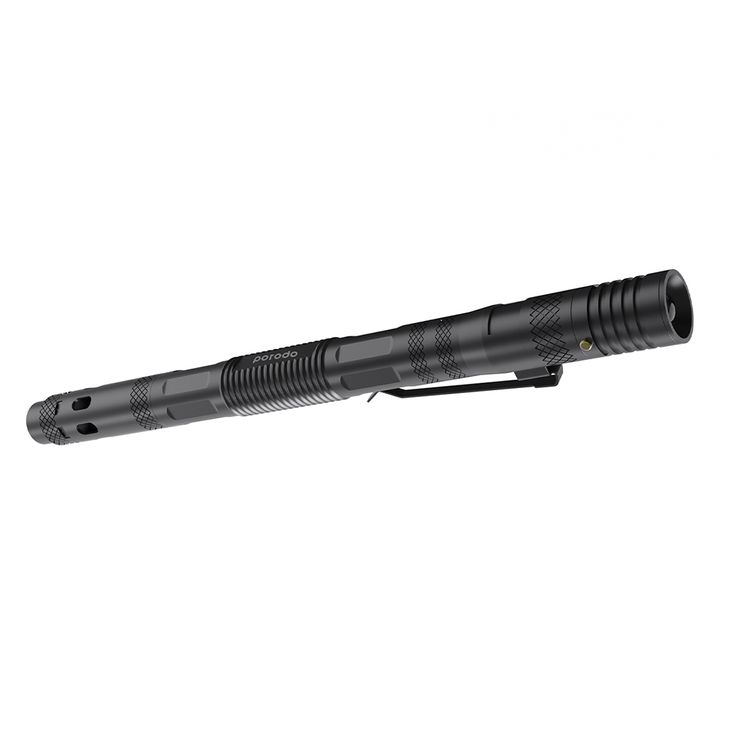 Porodo LifeStyle Multi-Function Tactical Pen 6-in-1 with SMD Bulb, Flashlight, Holder, Pen, Whistle, Bottle Opener and Safety Hammer, 25 Lumens, 3 Hours Working Time - Black
