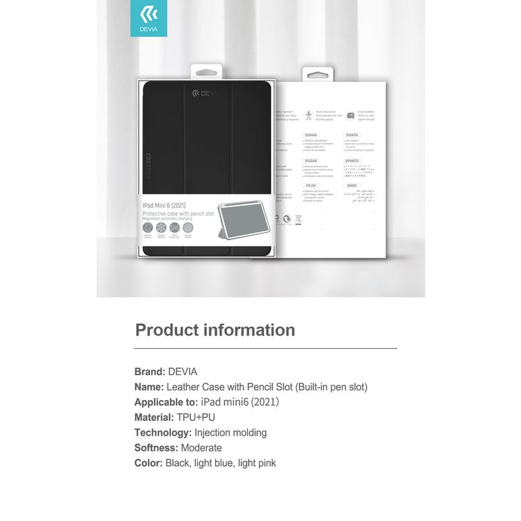 Devia Leather Case with Pencil Slot for Apple iPad Mini6 ( 2021 ) - Ligth Pink