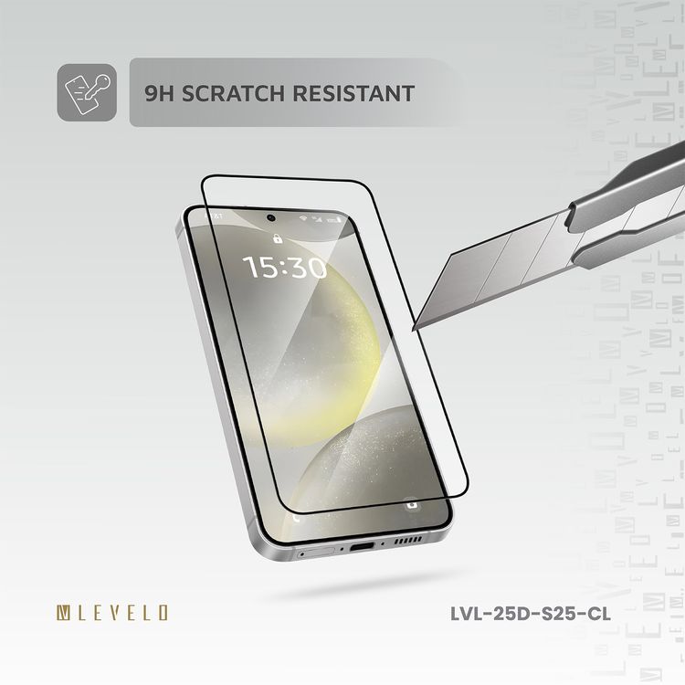 Levelo 2.5D Silk Print HD Clear Glass for Samsung Galaxy S25, High Silicone Aluminum, 0.25mm Ultra Thin, Scratch-Resistant, Oleophobic & Hydrophobic Coating, Instant Fingerprint Unlock, Air Bubble Prevention, Explosion- Proof, Auto-Exhaust - Clear