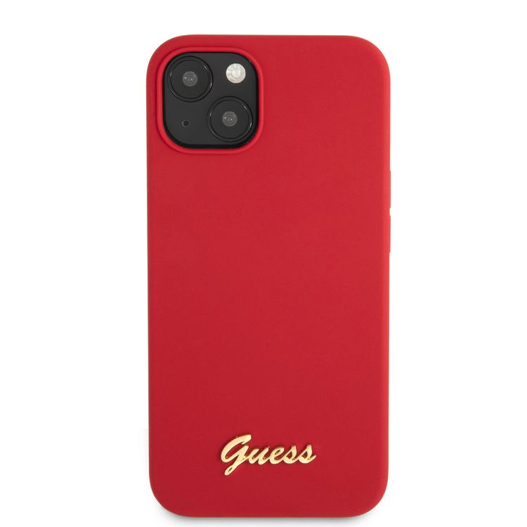 CG MOBILE Guess Liquid Silicone Case with Gold Metal Logo Script Compatible for iPhone 13 (6.1") Anti-Scratch, Easy Access to All Ports, Shock Absorption
