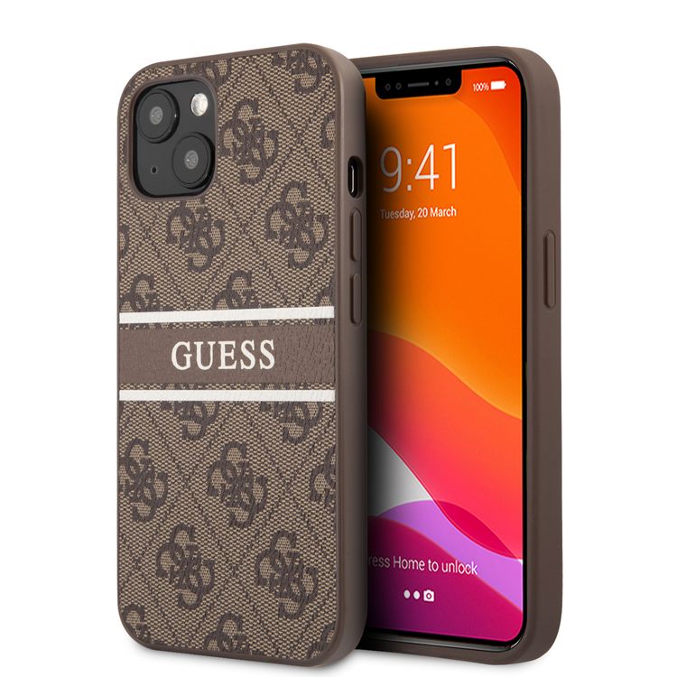 CG MOBILE Guess 4G PU Leather Case with Printed Stripe Compatible for iPhone 13 (6.1") Anti-Scratch, Easy Access to All Ports, Shock Absorption