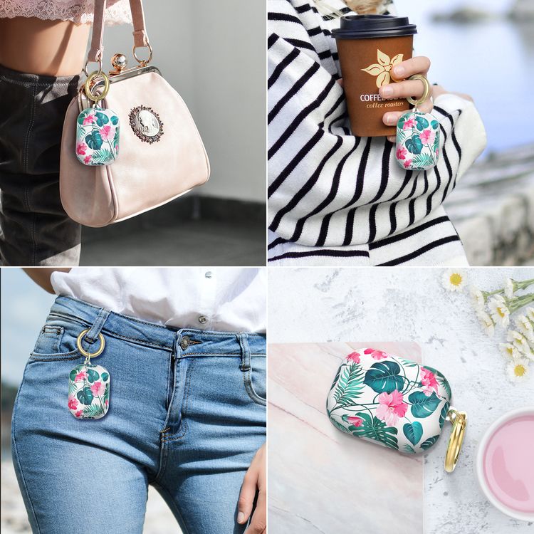 AhaStyle Premium TPU Rugged Hard Shell Design Case with Anti-Lost Ring Compatible for AirPods Pro, Scratch Resistant, Shock Absorption, Drop Protection, & Dustproof Protective Hard Shell Cover Suitable with Wireless Charging - Orchid - AirPods Pro