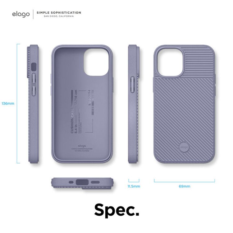 Elago Cushion Case Compatible w/ iPhone 12 Mini (5.4") Full Protection, Slim, Shock Absorbing Design, Supports Wireless Charging, Raised Lip for Camera Protection - Lavender Grey