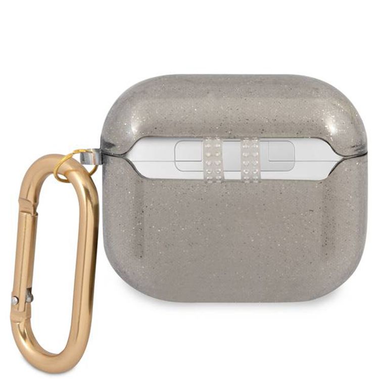 Guess Colored Glitter Case for AirPods 3, TPU, Drop Protection, Easy Snap-On, Practical Handle for Attachment - Black