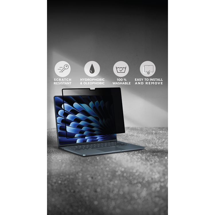 Levelo Air Shield Privacy Screen Protector for MacBook Pro 16" with 30° Privacy Angle on Both Sides, Water-Resistant, Ultra-Thin, Removable and Reusable, Scratch-Resistant - Black