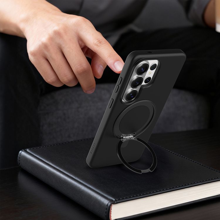 Levelo Iris Pro MagSafe Liquid Silicone Case for Samsung S26 Ultra, Premium Silicone Grip, Metal Frame for Camera & Buttons, Shock-Resistant Bumper - Black