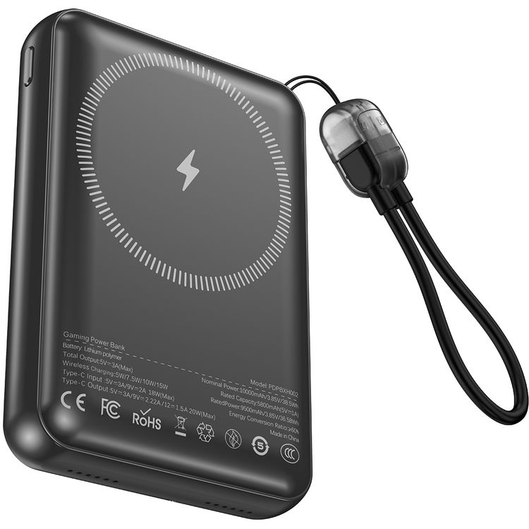 بنك طاقة بورودو أركيدفولت ماج سيف 10000 مللي أمبير/ساعة مع وحدة تحكم مدمجة، +100 لعبة كلاسيكية، PD 20 وات، شاشة عالية الدقة 2.8 بوصة، كابل USB-C - أسود