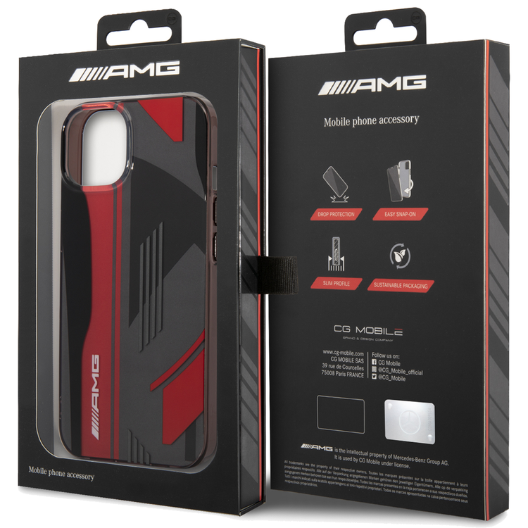 AMG Transparent Double Layer Case Expressive Graphic Design iPhone 14 Compatibility - Black/Red