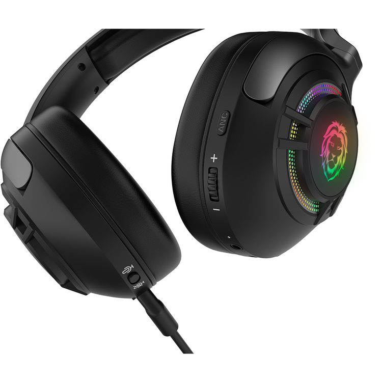 Green Lion Shadow ANC Gaming Headset with 50 Hours Play Time, 50 mm Dynamic Driver, Immersive Audio Experience, Multi-Device Compatible, Detachable Boom Microphone, ANC Noise Block Out, 2.5 Hours Charging Time, Bluetooth Version 6.0, 10m Operating Distance - Black Color