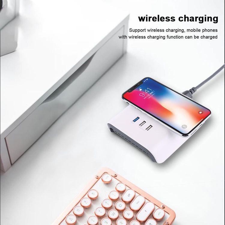 Budi Wireless Charger With 3 USB Charging Station