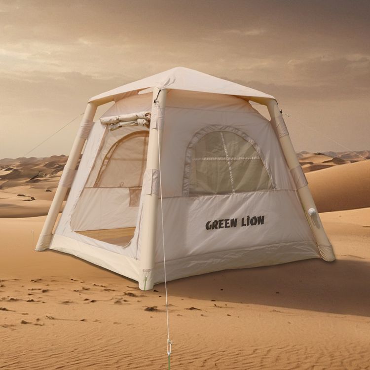 Green Lion GT-3X Inflatable Camping Tent with 2-3 Persons Capacity, Water Resistant, Dual Door Convenience, 1-2 Minutes Inflation Time, Ventilated Mesh, Wind Protection, Tear Resistant - Beige