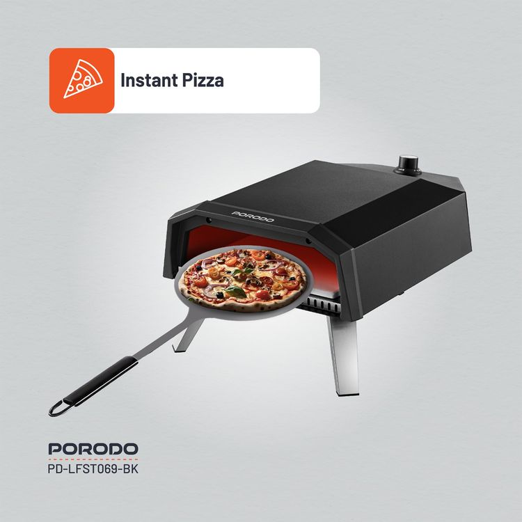 Porodo Lifestyle 12" Pizza Outdoor Oven with Foldable Legs, 60s Cooking Time, 500° C Rapid Heating, Butane & Propane Compatible, 30-45 Minutes Pre-Heat Time, Piezo Ignition - Black