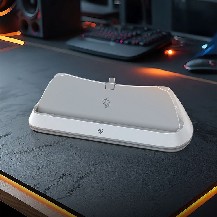 Porodo Gaming PlayStation Portal Charging Dock with RGB Lights, Type-C Connector, 3.5 Hours Charging Time, Built-in Safeguards, Anti-Slip Base, Magnetic Charging - White