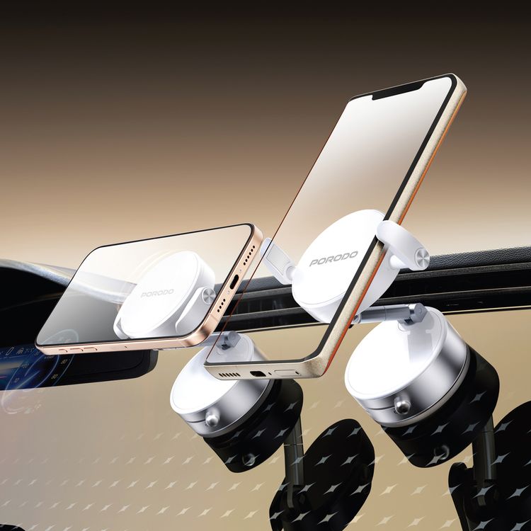 Porodo MagSafe Multi-Surface Phone Holder with Grip-Lock Toggle, Flexible Rotation, Aluminium Alloy & Zinc Alloy & ABS Material, Foldable Design, Strong Magnetic Hold - White