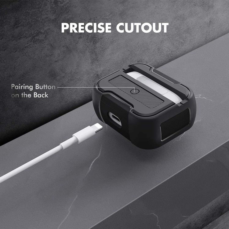 جراب قوي البنية من اهاستايل ايربودز برو غطاء واقٍ صلب من البولي يوريثان الحراري مقاوم للصدمات متوافق مع علبة شحن ايربودز برو - اسود