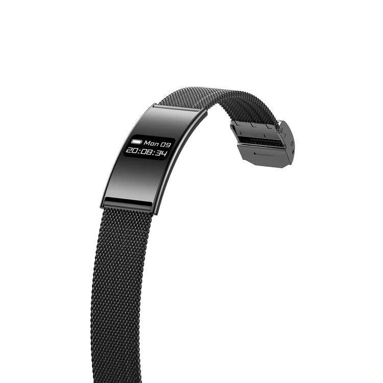 Porodo Trackfit Plus Smart Bracelet Fitness Tracker with 7 Days Working Time, Display App, IPX8 Water Resistance Level, Activity & Health Tracker, Wrist Optical Sensor, Heart Rate, Blood Pressure & Blood Oxygen Monitoring, Full Day Automatic Sleep Track, Shake to Take a Photo - Black