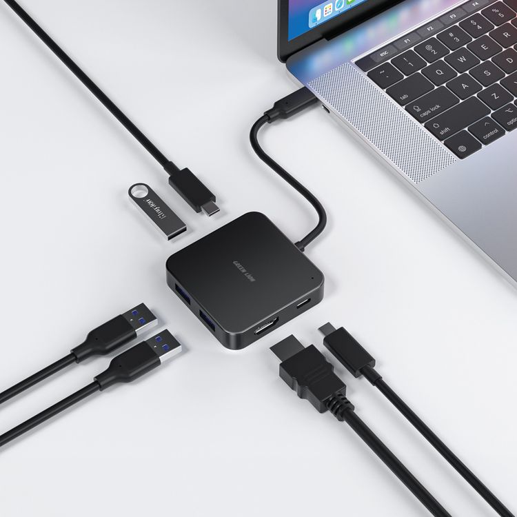 Green Lion GHB-7 7 in 1 USB-C HUB with 3 USB-A Ports, 5Gbps Data Transfer, 15cm Cable Length, Lightweight & Portable, Durable ABS Material - Black