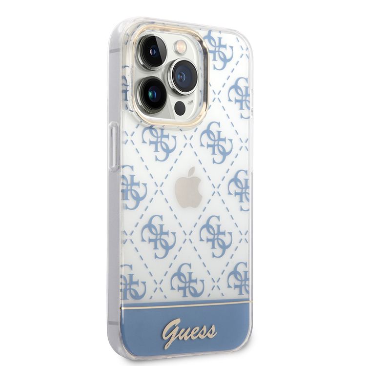 Guess IML Case With Electroplated 4G Pattern & Bottom Stripe Script Logo - Blue