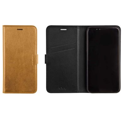 Viva Madrid Finura Cierre Synthetic Leather with TPU Folio Case & Multi-Card Slot Compatible for iPhone X - Integrated Video Stand - Anti-Shock - Drop Protection Cover - Brown
