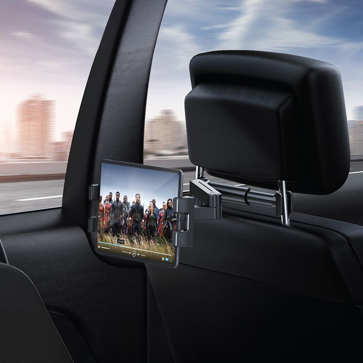 Green Lion Headrest Mount for Tablets & Phones with 360° Rotation, Compatible with 4.7"–12.9" Devices, 3-Axis Adjustment, Foldable Design, Secure & Stable, Quick Installation, Universal Pole Fit, Anti-Slip Grip, Charging Access, Multi-Angle Viewing, 1kg Load Capacity - Black