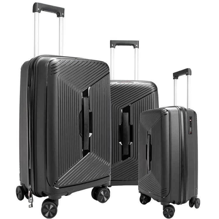 Levelo Tenax Set of 3 Travel Luggage with Double Wheels, Unbreakable Material, Anti-Theft Zipper, 360° Wheel Rotation, Combination Lock, Scratch Resistant - Black