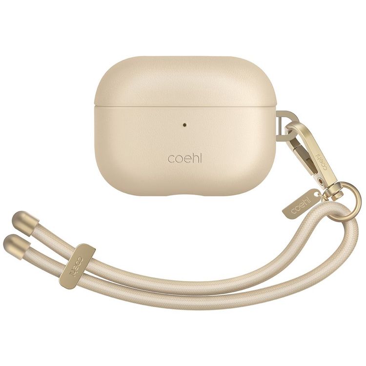 UNIQ Coehl Haven Airpods Pro 2nd Gen (2022) Case, Wired and Wireless charging, Matching Detachable Rope Hand Strap, Leatherette - Cream