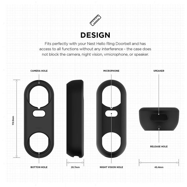 Elago Silicone Case for Nest Hello Doorbell, High Quality, Durable Silicone, Easy to Install, UV Light Protection, Weather Elements Protection, Dust & Scratches Resistant - Black