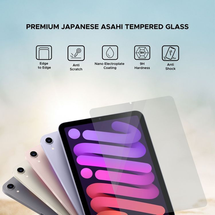 واقي شاشة ليبرتي جارد كامل شفاف بحافة مستديرة لجهاز آيباد ميني 6 مع مضاد للصدمات والتأثير، طلاء كهربائي نانوي، مضاد لبصمات الأصابع - شفاف