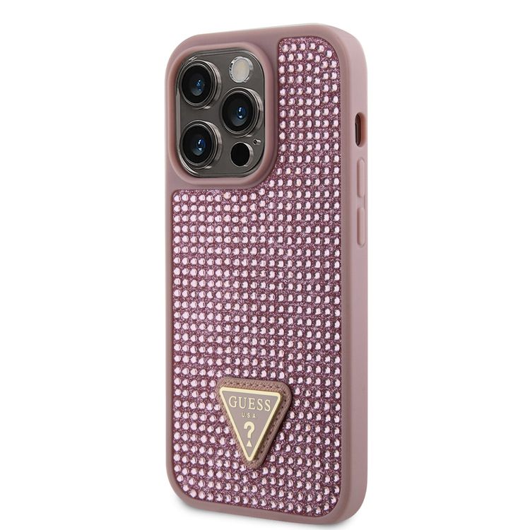 Guess Rhinestone Case with Triangle Logo  - Pink - iPhone 15 Pro