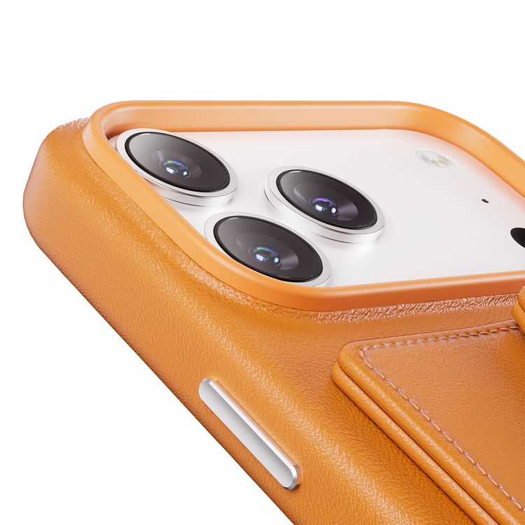 Levelo Vertex PU Leather Wallet Case for iPhone 17 Pro Max, Shock-Resistant Bumper, Raised Bezels for Camera & Screen, MagSafe Compatible, Drop-Tested, Full-Wrap Leather Build, Detachable Magnetic Wallet - Orange